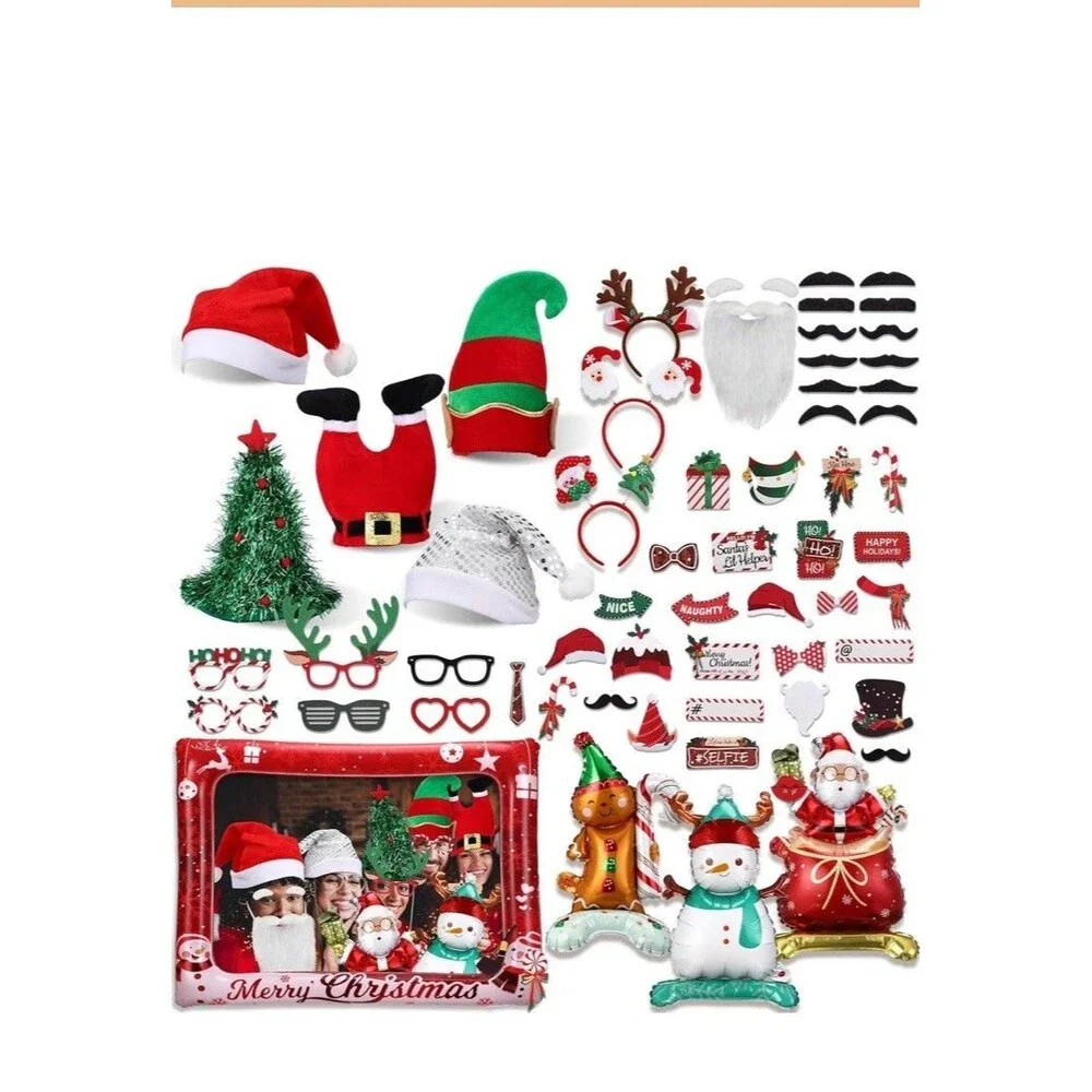 64 Pcs Photo Booth Props Set - Christmas Holiday Party Decorations, Hats, Bal...